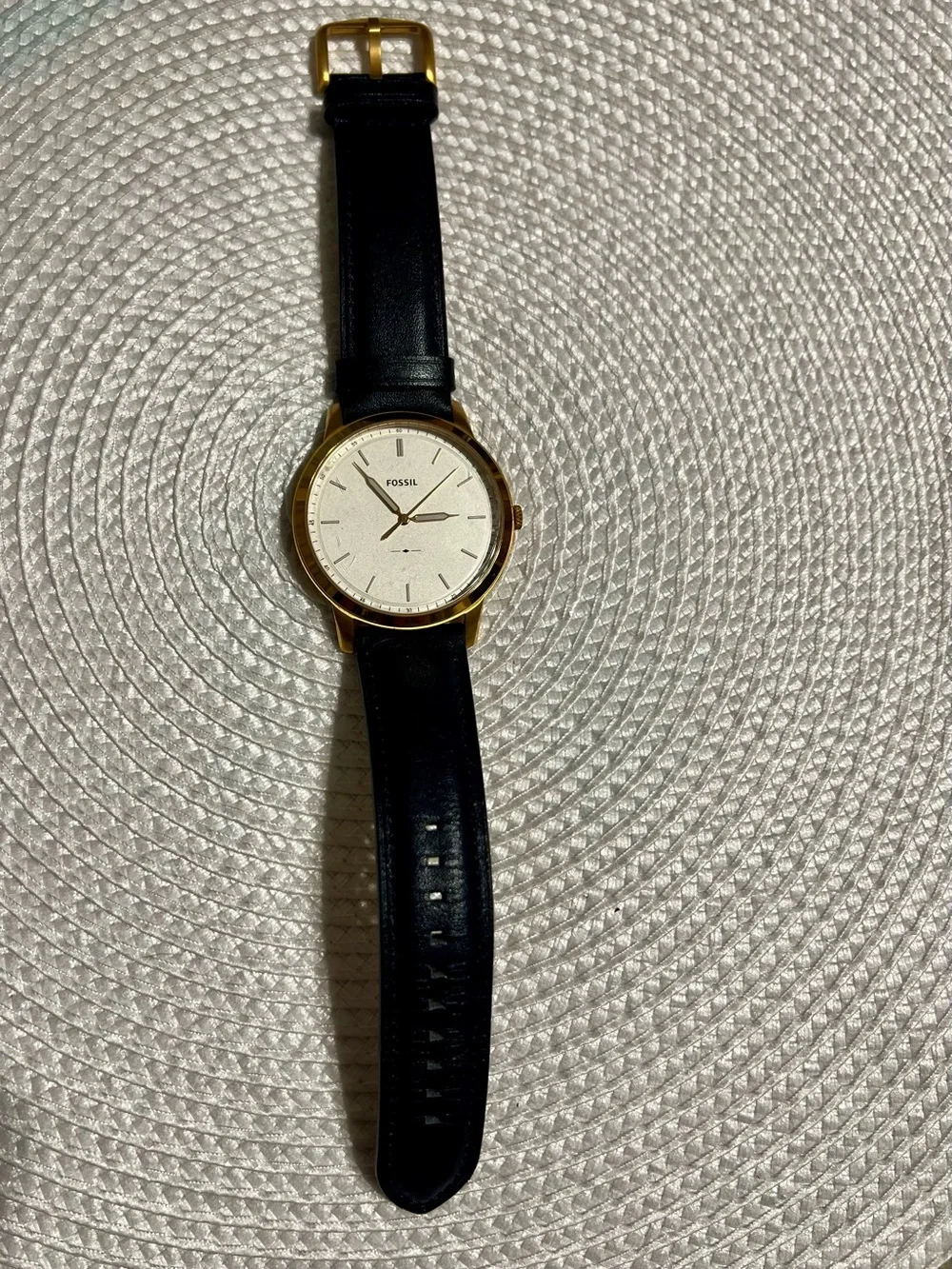 Fossil Men's Blue Leather Strap Watch with  Gold Case